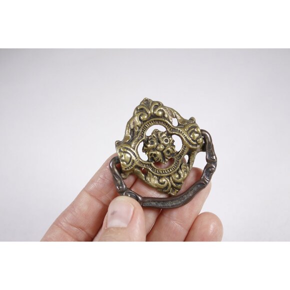 Antique cast brass drawer pulls with drop handle, vintage salvaged hardware, - Picture 2 of 8